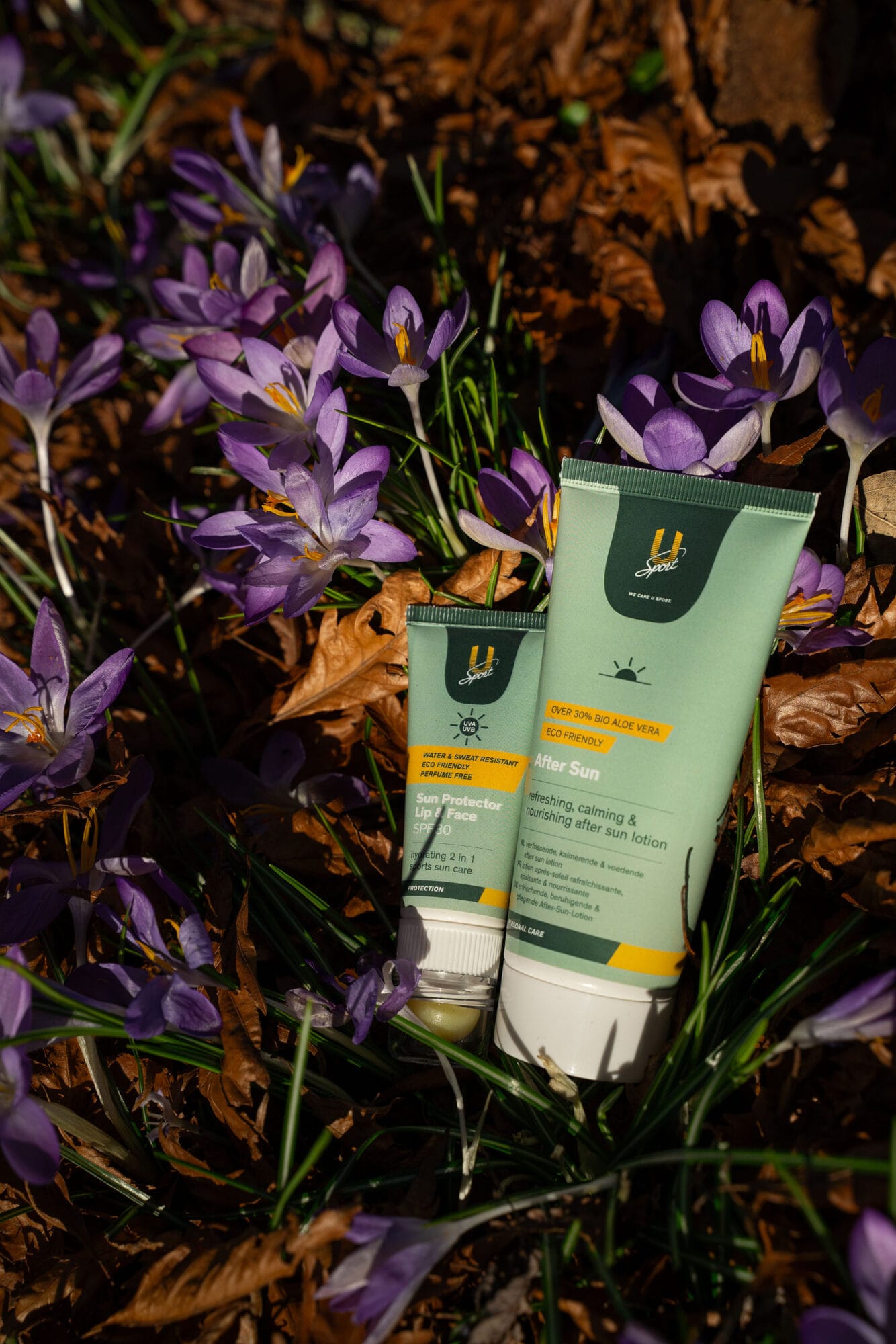 U-Sport After Sun en combistick zonnebrand lente in natuur