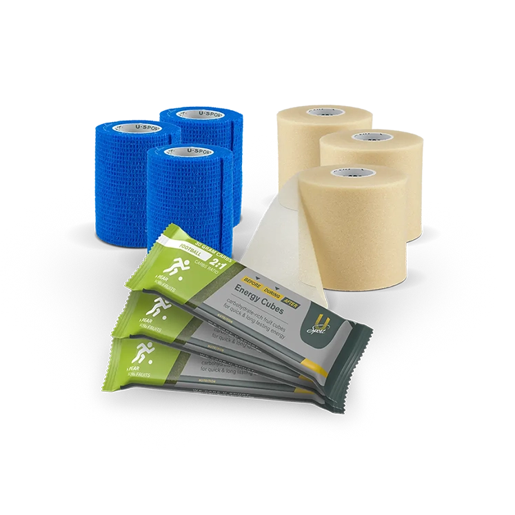 Football Essentials Bundle sokkentape, underwrap, voetbaltapes, energie sportvoeding
