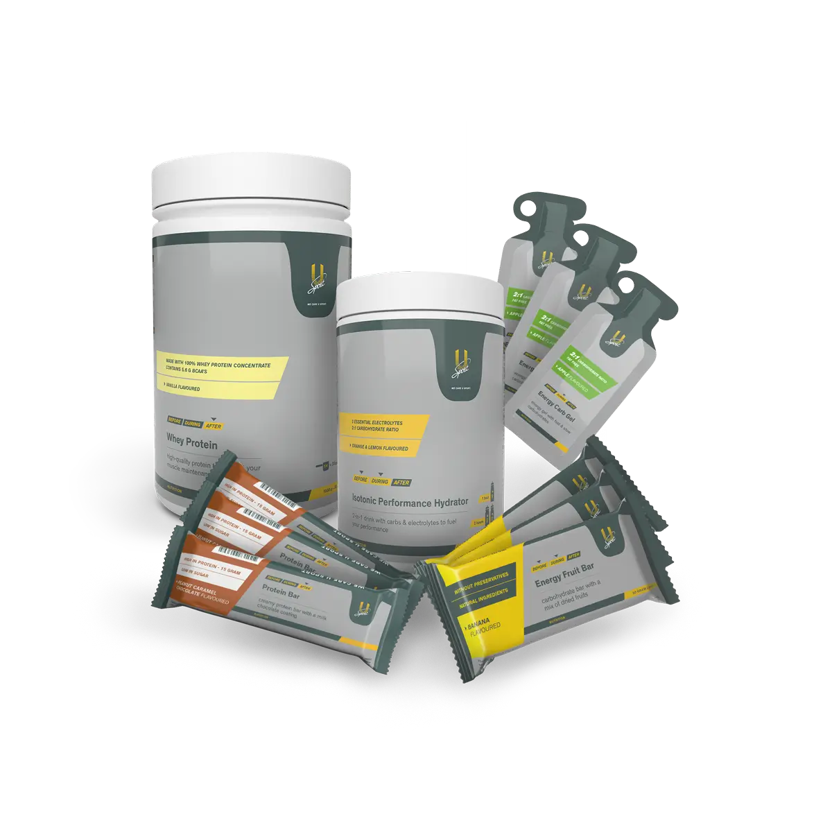 Nutrition Essentials Bundle sportvoeding pakket eiwitpoeder isotone sportdrank energy gel energy bar eiwitreep protein bar