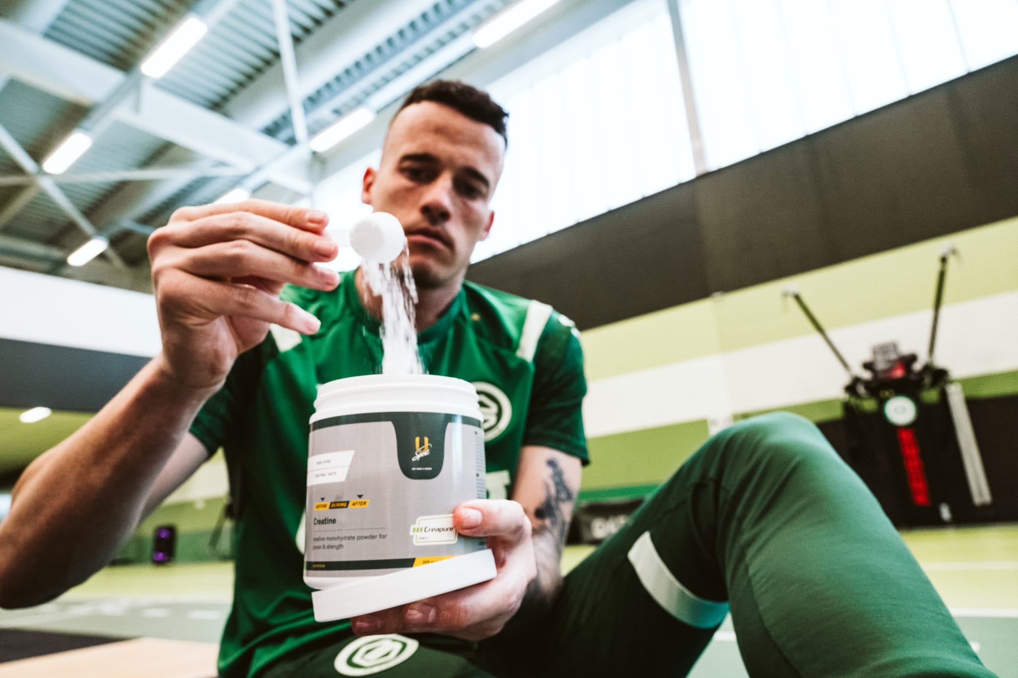 Creatine monohydraat creapure creatinepoeder pot krachttraining gebruik