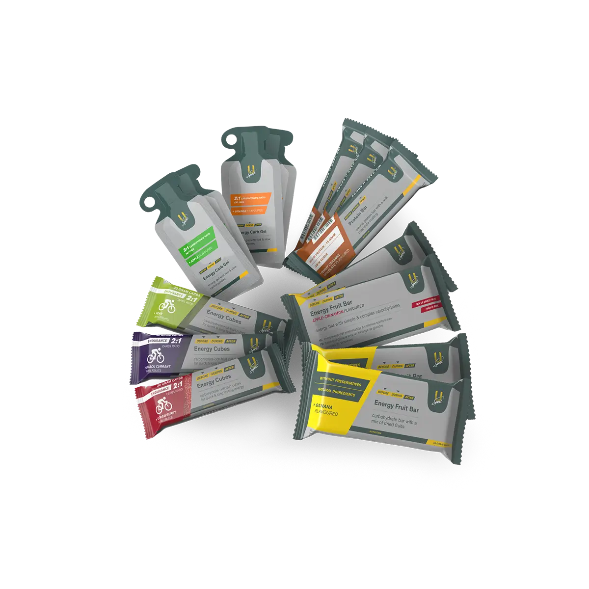 Sportvoeding Starter Bundle sportvoeding pakket met energy gels, energy bars, energy cubes en protein bars