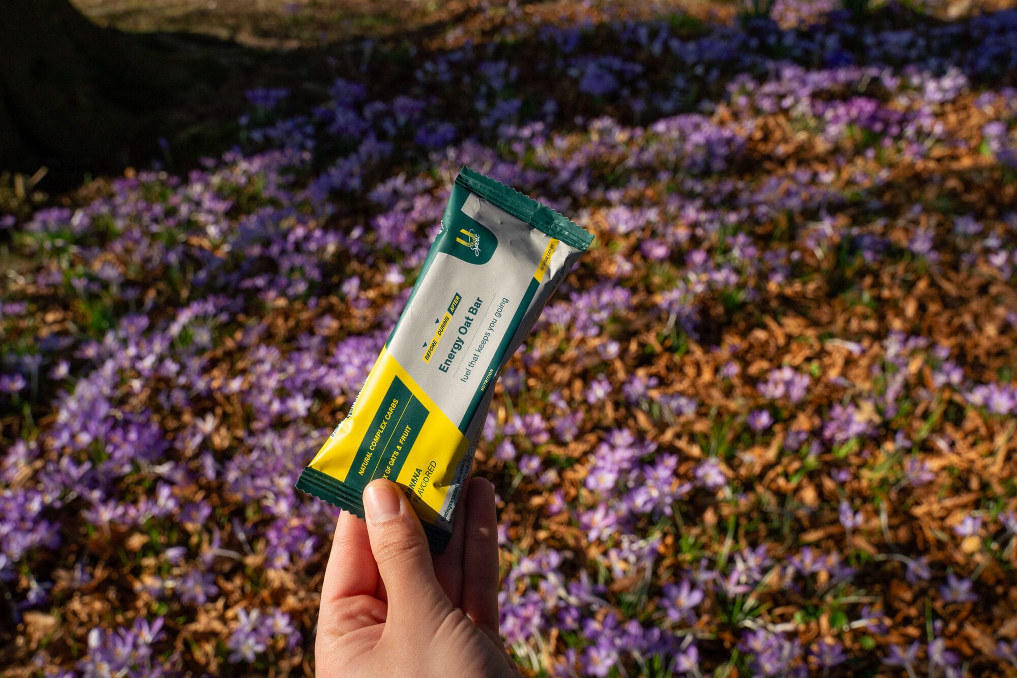 Energy Oat bar havermout energiereep U-Sport banaan in lenteomgeving