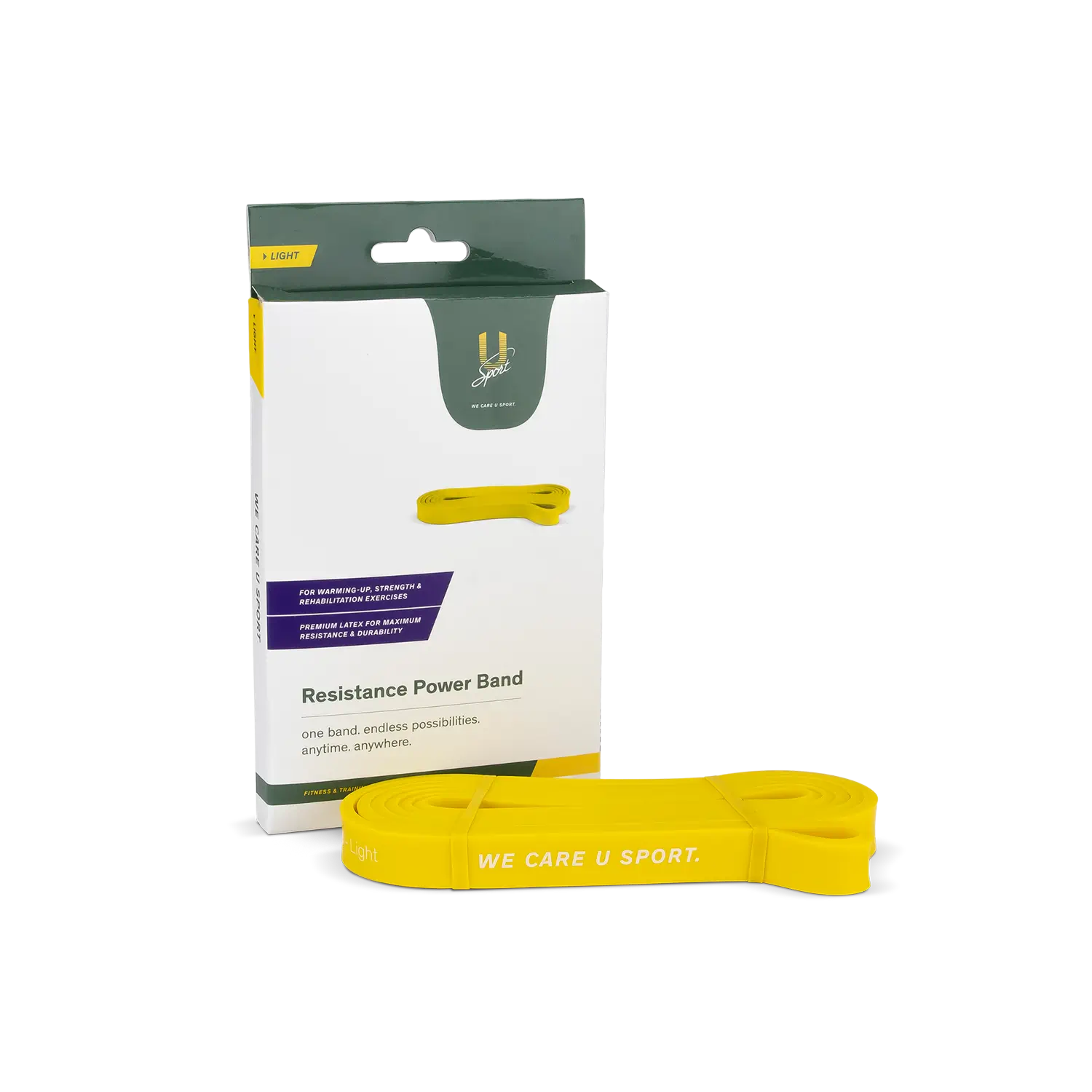 Resistance Power Band Geel - licht weerstandsband fitness voor kracht, stabiliteit en mobiliteit met doosje