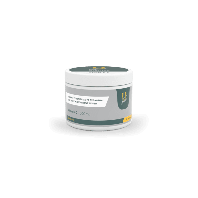 Vitamine C capsules 60 stuks in een potje U-Sport. voedingssupplement