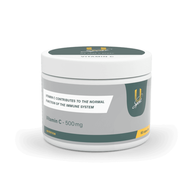 Vitamine C capsules 60 stuks in een potje U-Sport. voedingssupplement