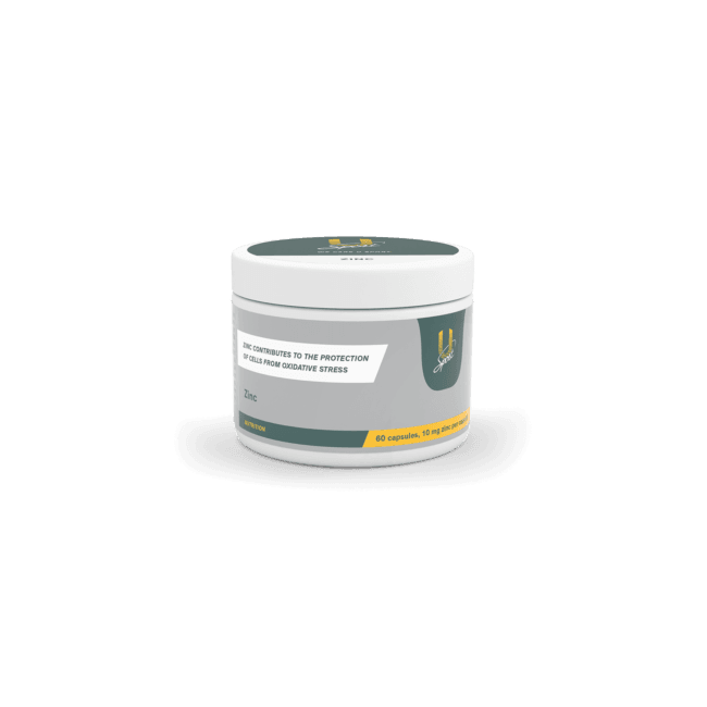 Zinc / Zink 60 capsules in een potje U-Sport. Voedingssupplement