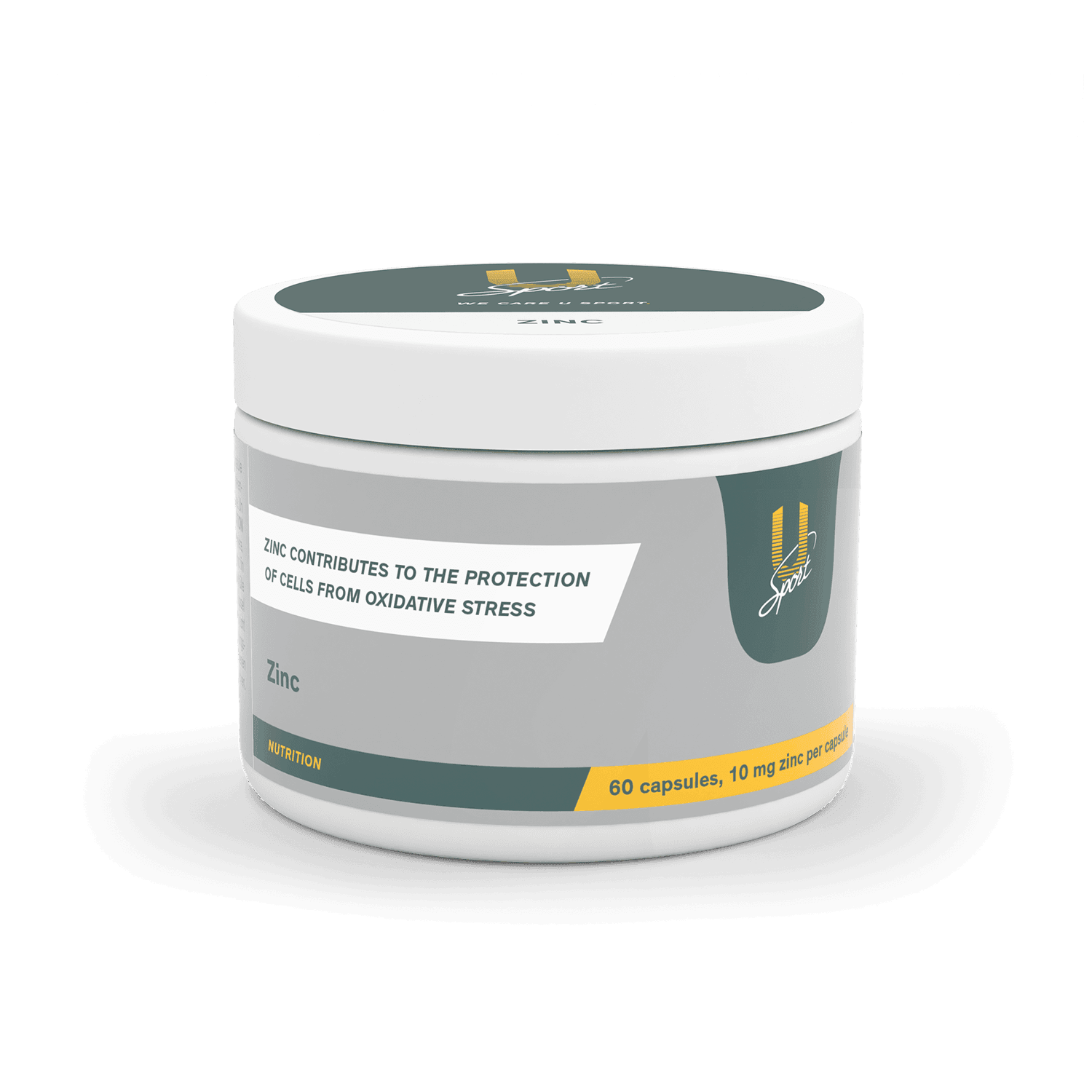 Zinc / Zink 60 capsules in een potje U-Sport. Voedingssupplement