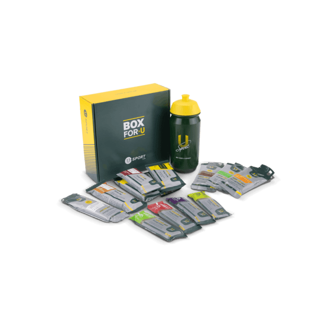 U-Sport sportvoeding try-out box kennismakingsbox / cadeau met energiegels, energierepen, energie cubes en een bidon