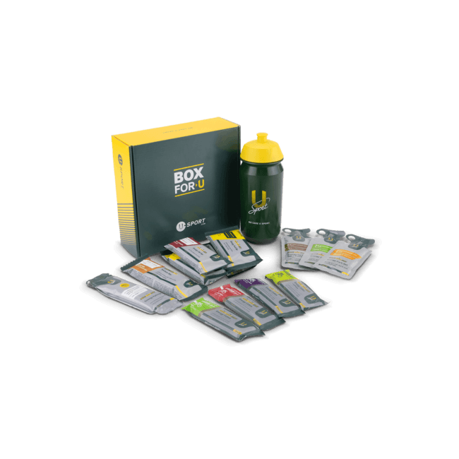 U-Sport sportvoeding try-out box kennismakingsbox / cadeau met energiegels, energierepen, energie cubes en een bidon